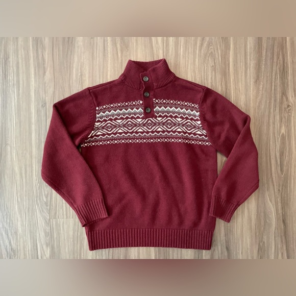 Place Burgundy and White Sweater with Nordic Pattern size M 7/8 Boys - Picture 1 of 5